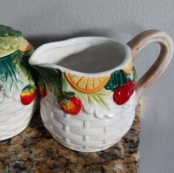 Tropical Fruit Collection 2 Piece Sugar Bowl And Creamer Set By Corner Ruby. New - Picture 2 of 16